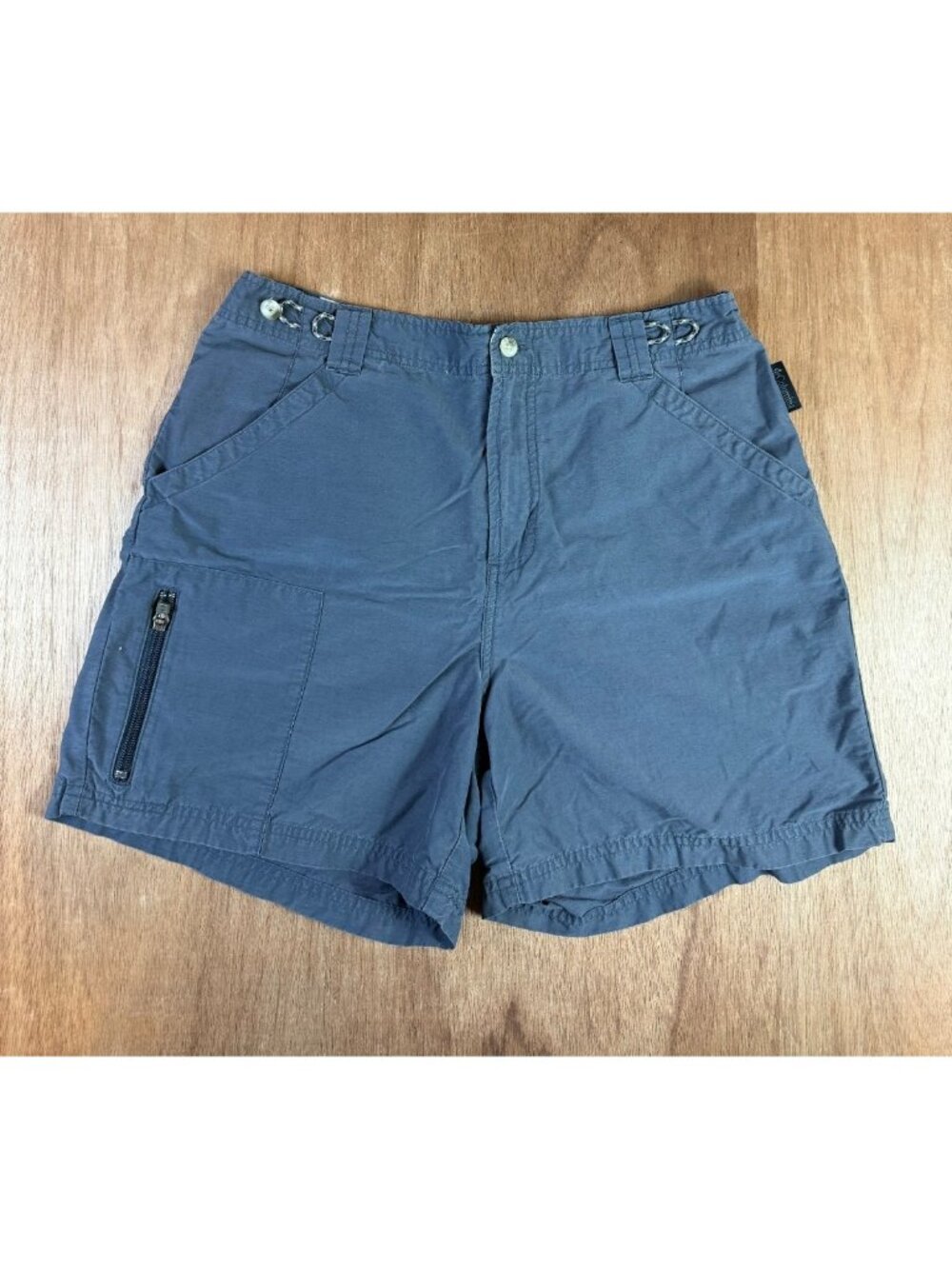 Columbia Blue Gray Hiking Cargo Shorts Zip Pocket D-Ring Outdoor Size 10